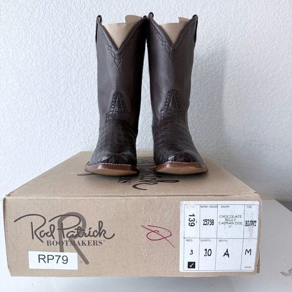 NEW Rod Patrick Cowboy Boots Womens 10 A Brown Caiman Western Blunt Toe $1450 - Picture 11 of 12